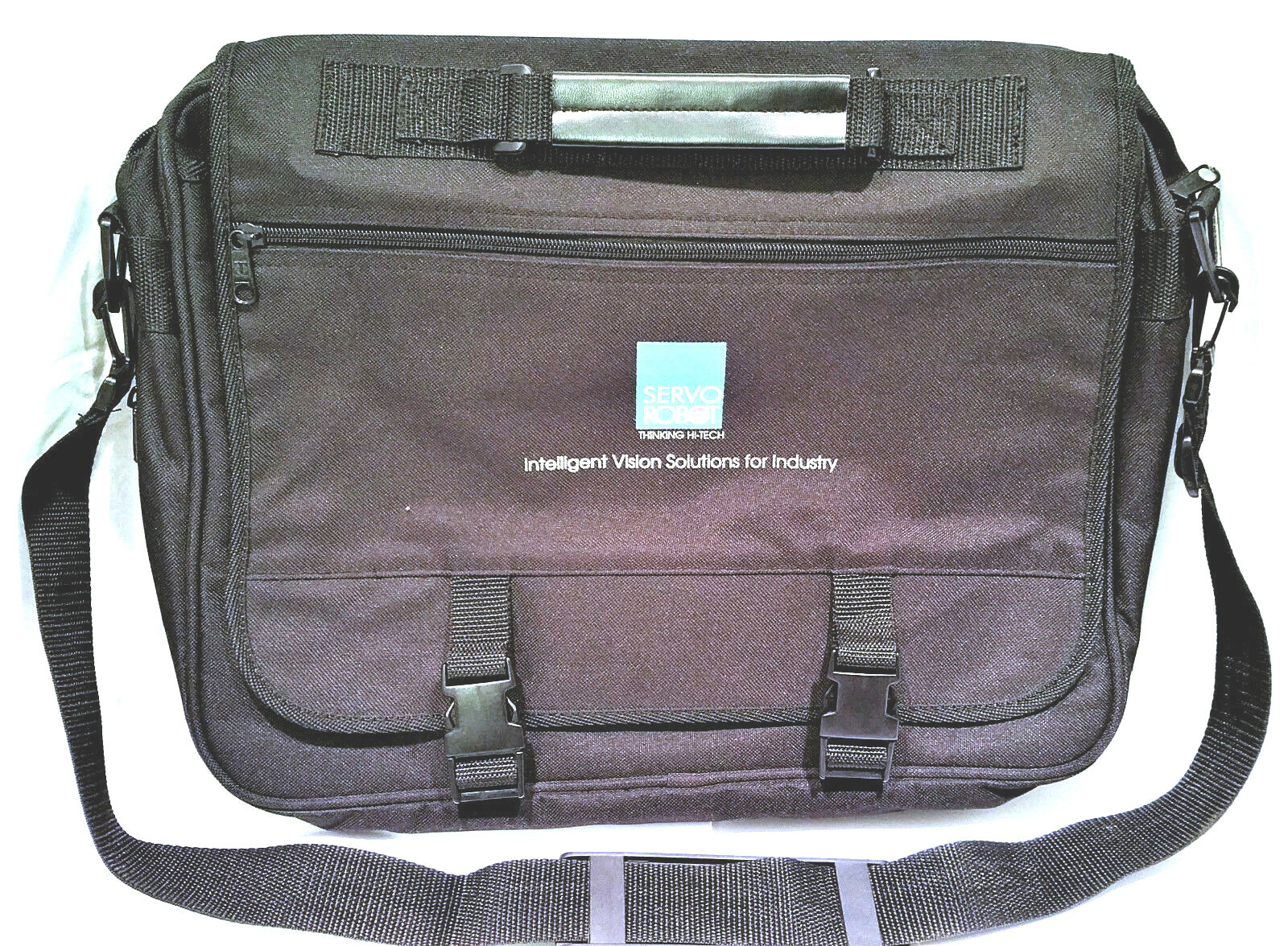Classic Black Nylon 16" Laptop Shoulder Messenger Bag, Branded