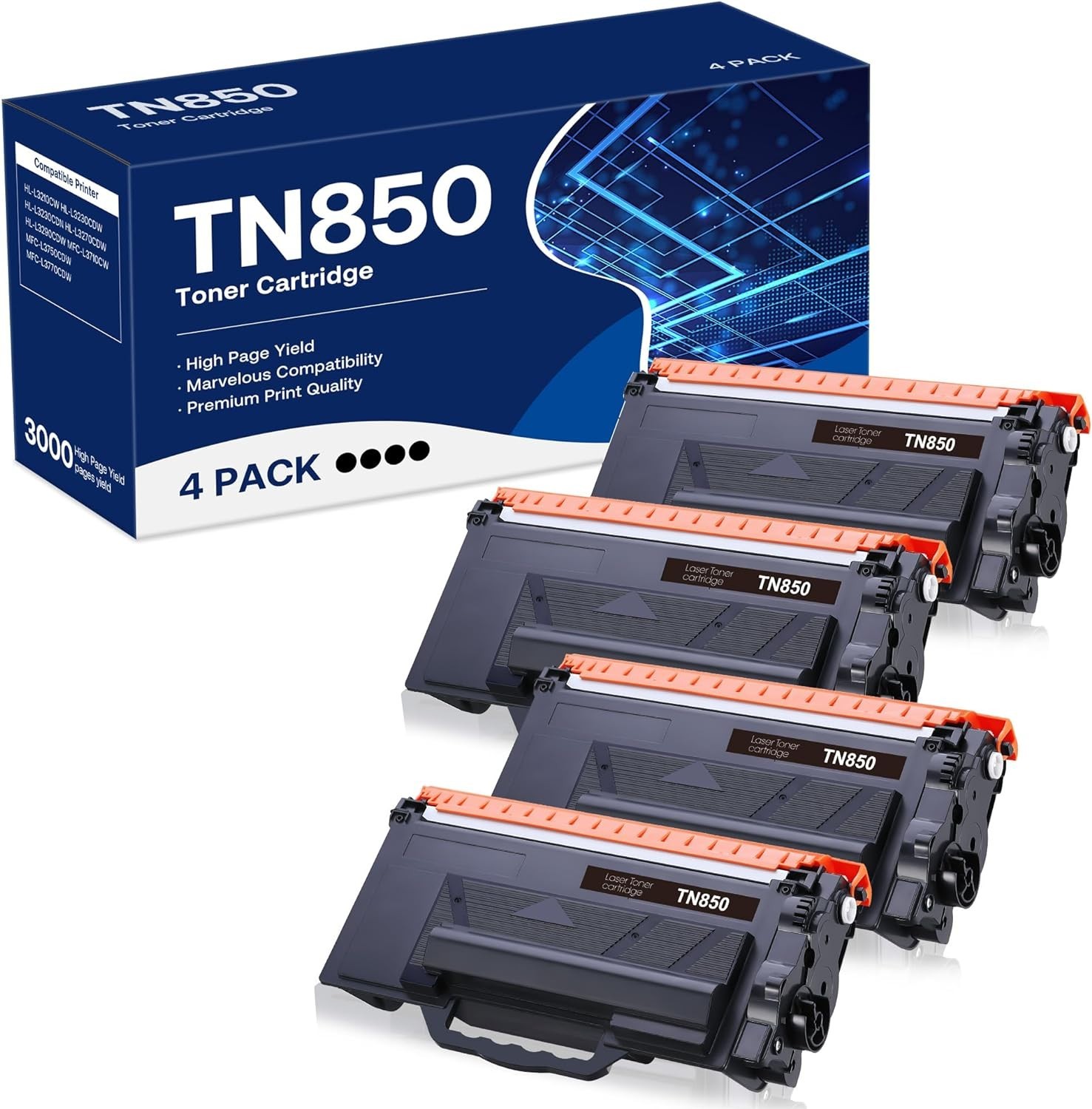 WEAREC Brother TN-850 TN850 TN820 TN-820  L6200DW  HL-L5200DW  (Black,4-Pack)