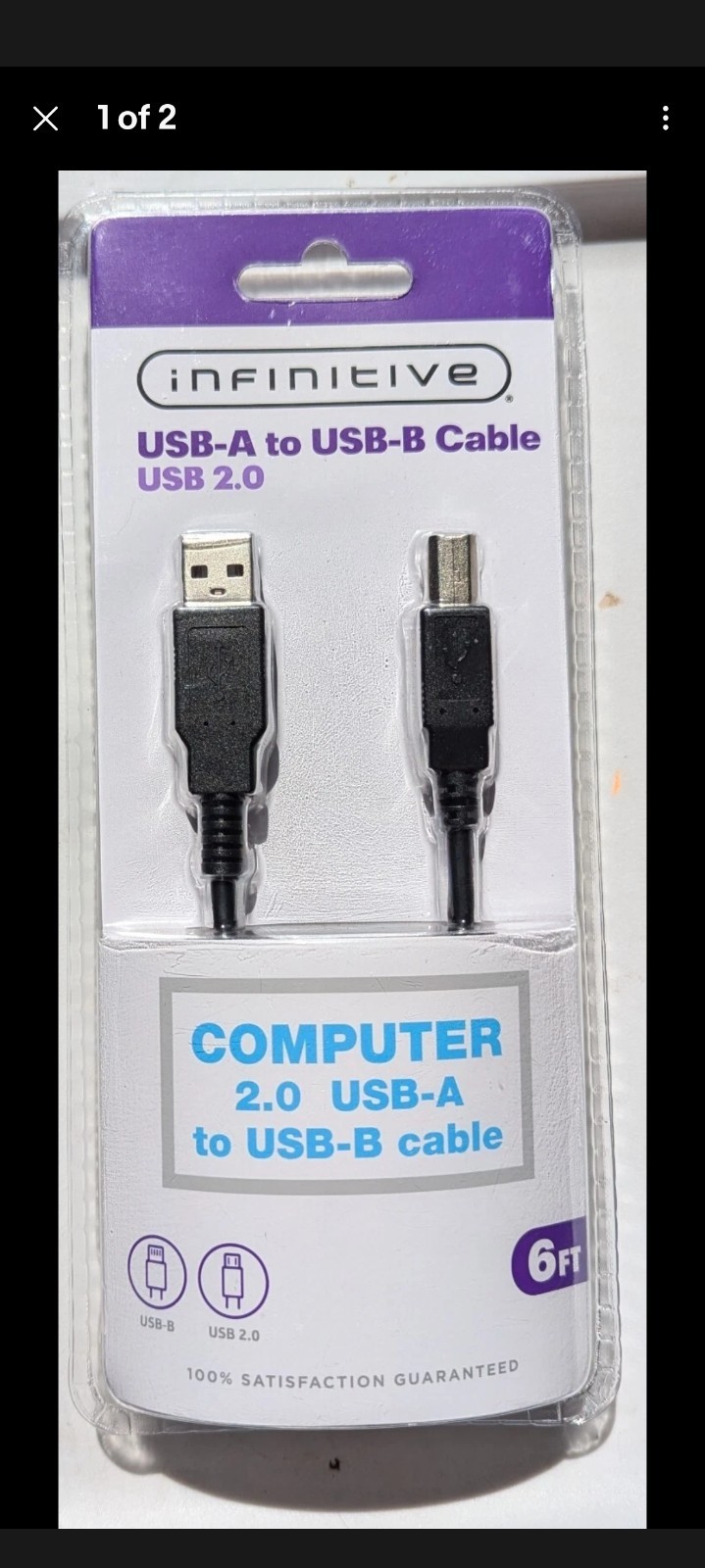 Infinitive Computer USB-A to USB-B Cable USB 2.0 6ft New