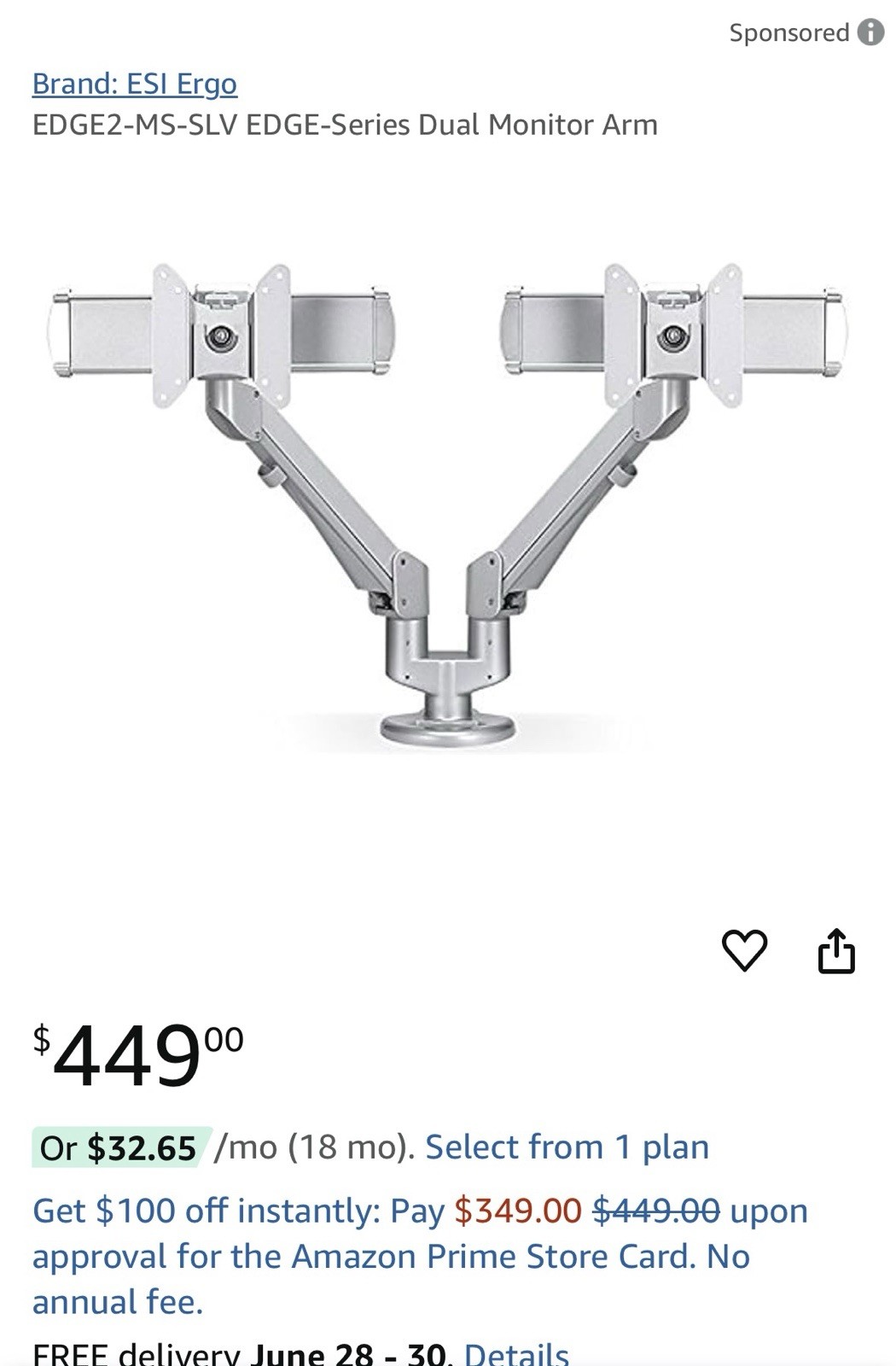  Two (2)Edge2 MSSLV Dual Monitor Mount Top Of The Line Must Sell.  Total of 2