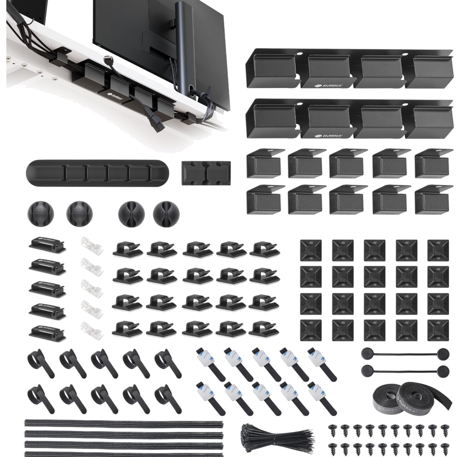 Complete 316-Piece Cable Management Organizer with Cord Sleeves and Ties, Black
