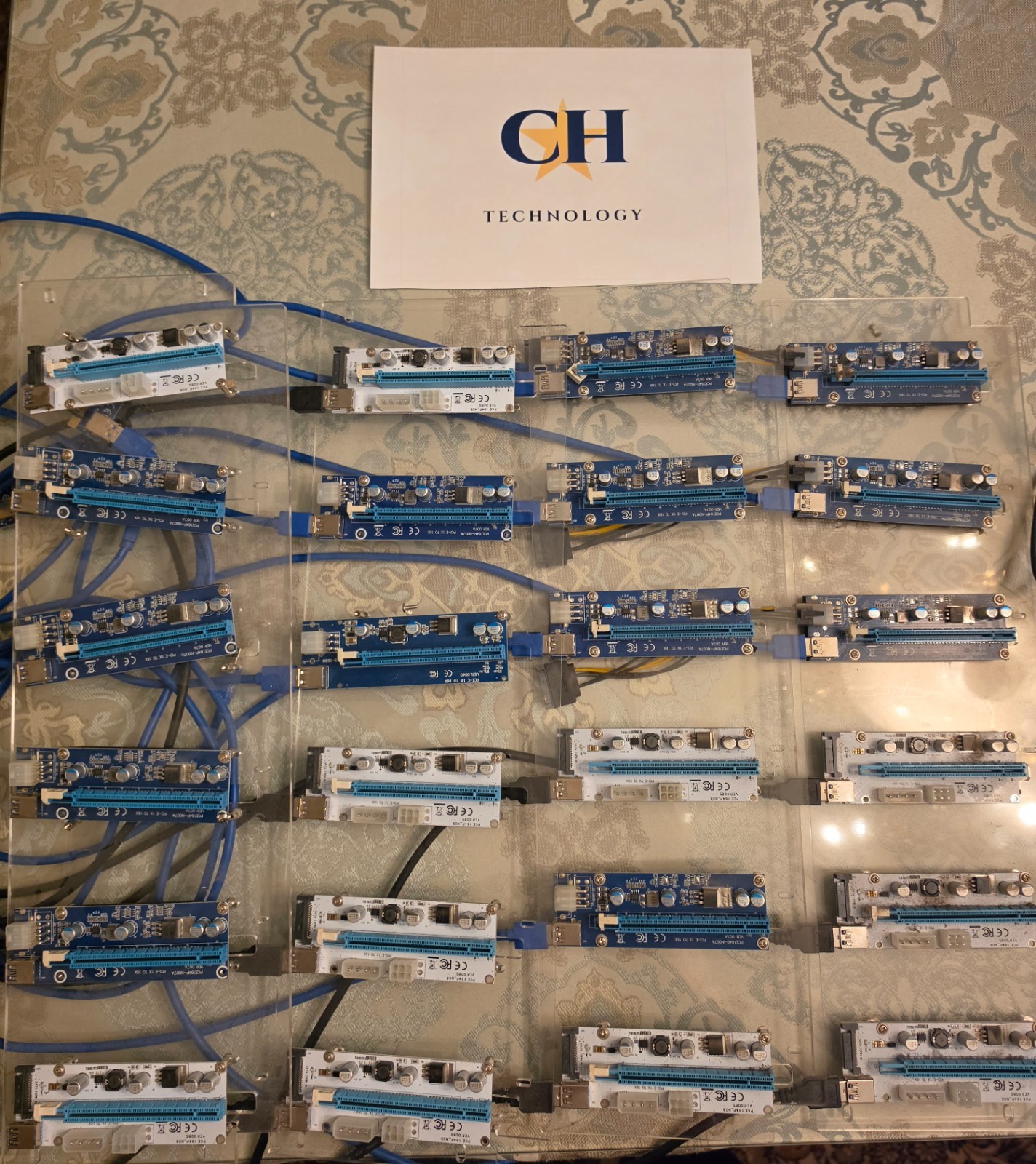 Lot of 24 GPU Riser Card PCIe 1x to PCIe 16x 6-pin GPU Power with cables.