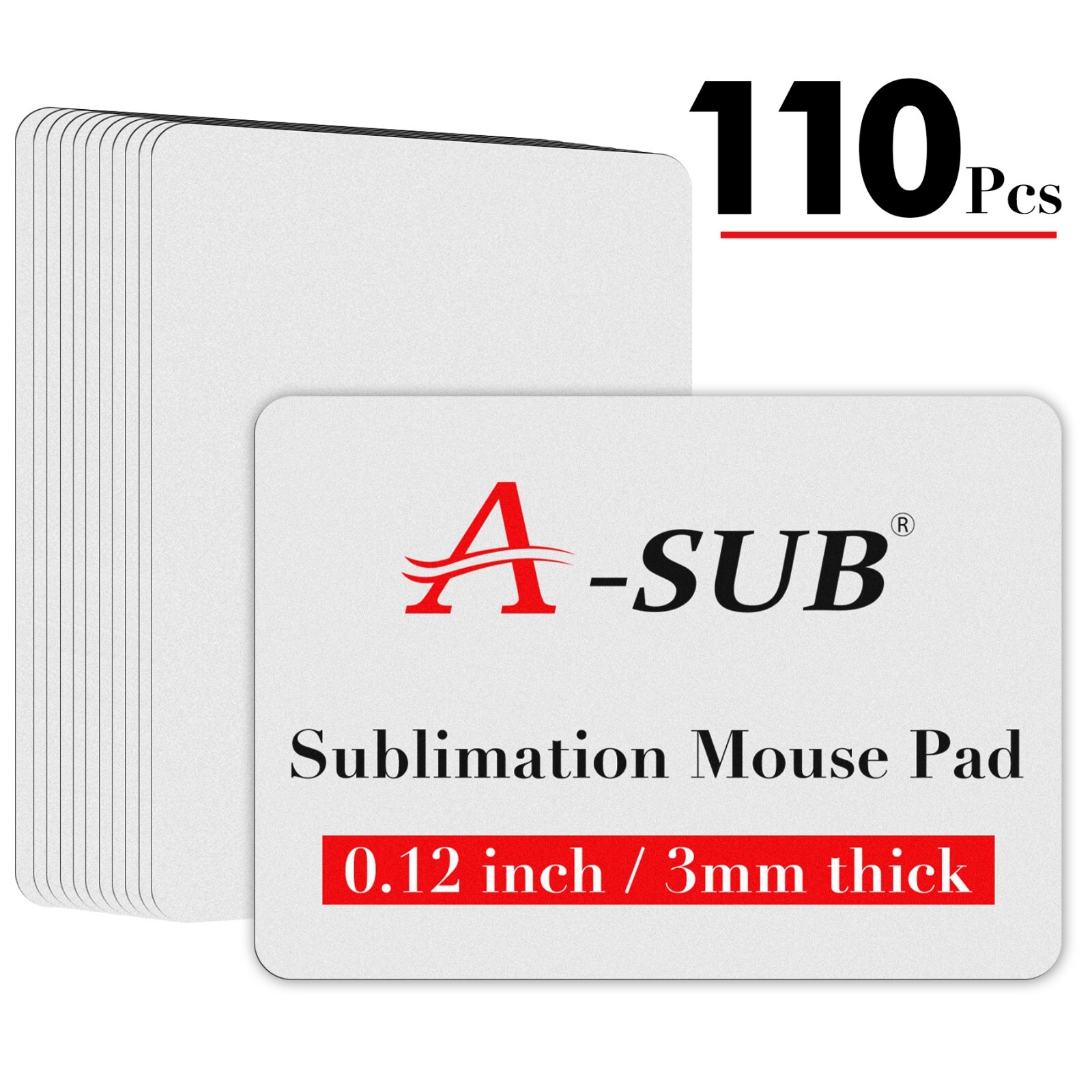 110 Pcs Bulk A-SUB Subimation Mouse Pads 9.4"x7.9"x0.12" Thick White Gaming Pads