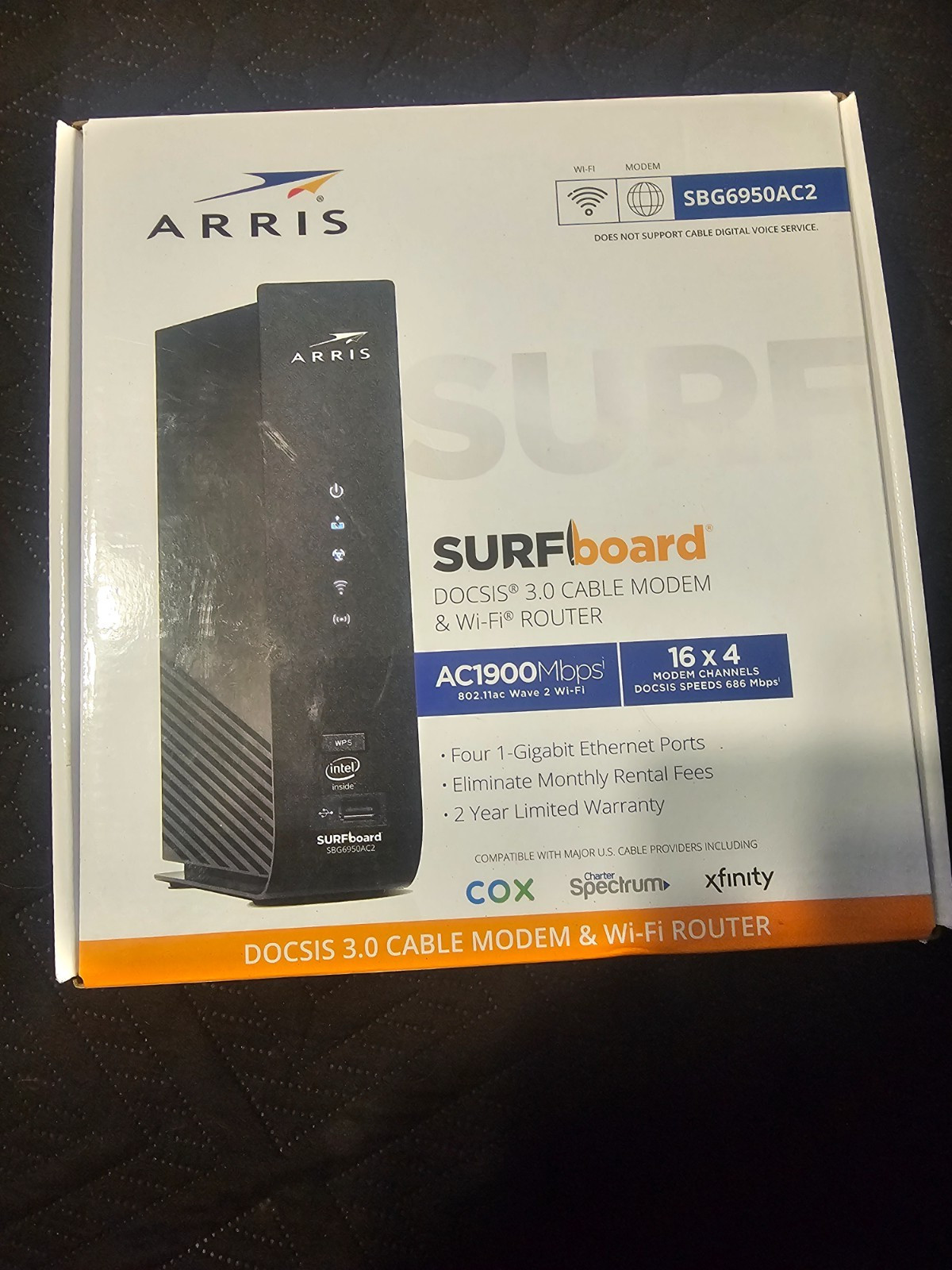 ARRIS Surfboard SBG6950AC2 Cable Modem WiFi Router DOCSIS 3.0 AC1900 Black