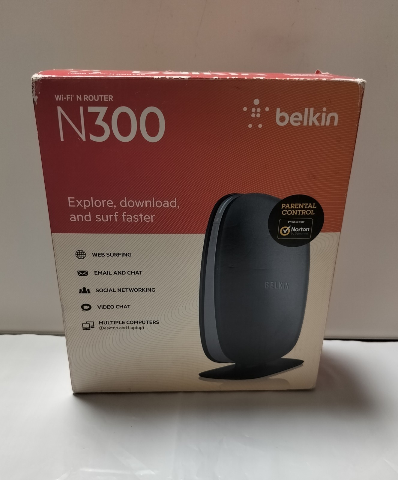 Belkin N300 4 Port Wi-Fi N Router Strong Range 300 Mbps Model New Open Box 