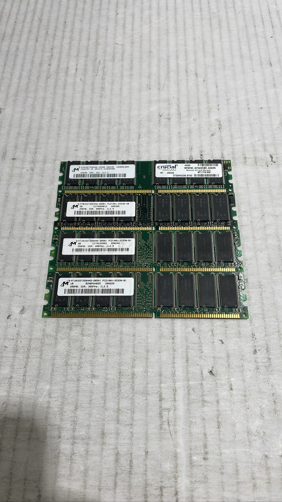 Micron 256MB DDR PC2100 PC2700 266/333MHz MT8 MT16 RAM Lot Of 4