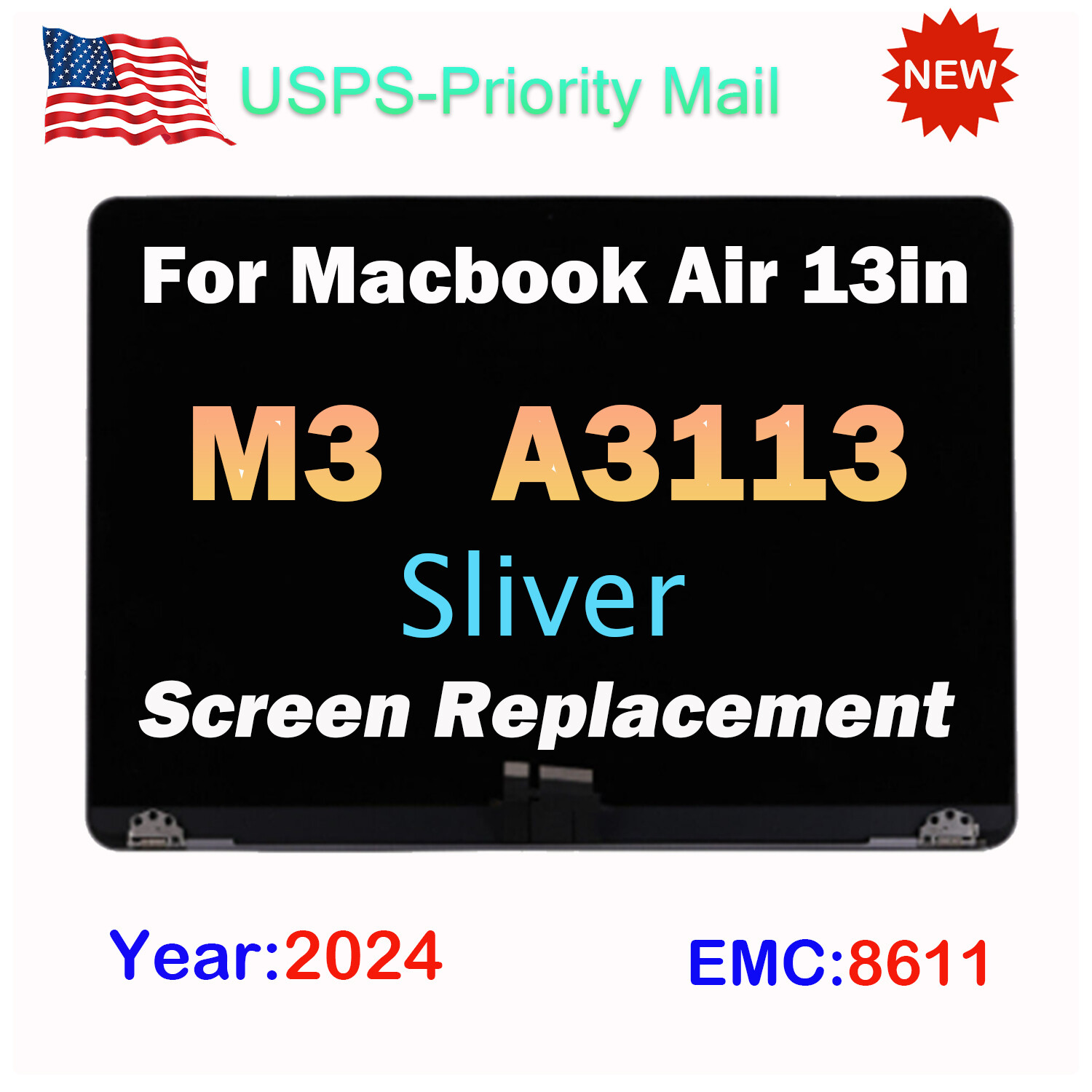 USA OEM For Macbook Air A3113 M3 2024 LCD Display Screen Digitizer Replacement