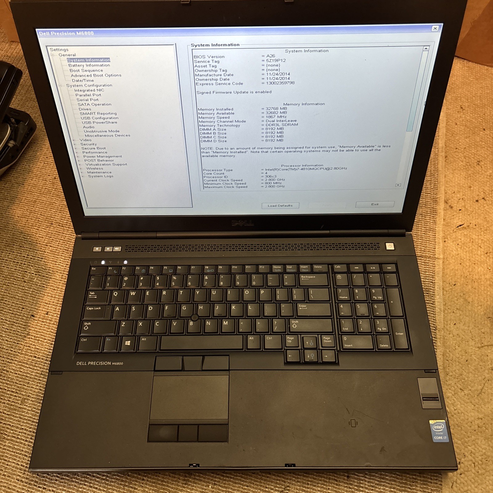 Dell Precision M6800 Intel Core i7 Powers On