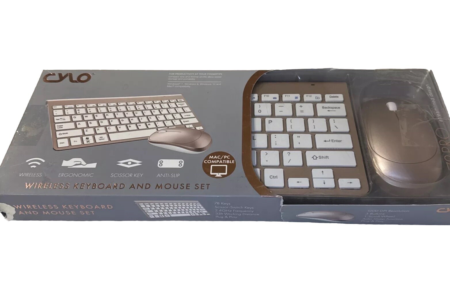 Cylo Wireless Touch Keyboard and Mouse Set Plug & Play Brand-new Open  , Silver