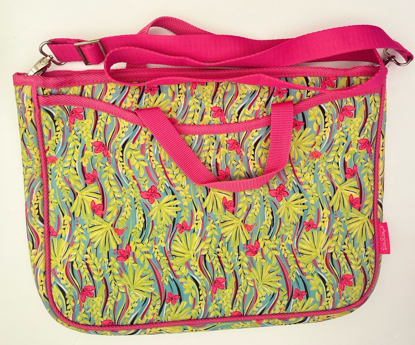 Lilly Pulitzer Laptop Case Tote w/Shoulder Strap Pink Green Floral Print SALE