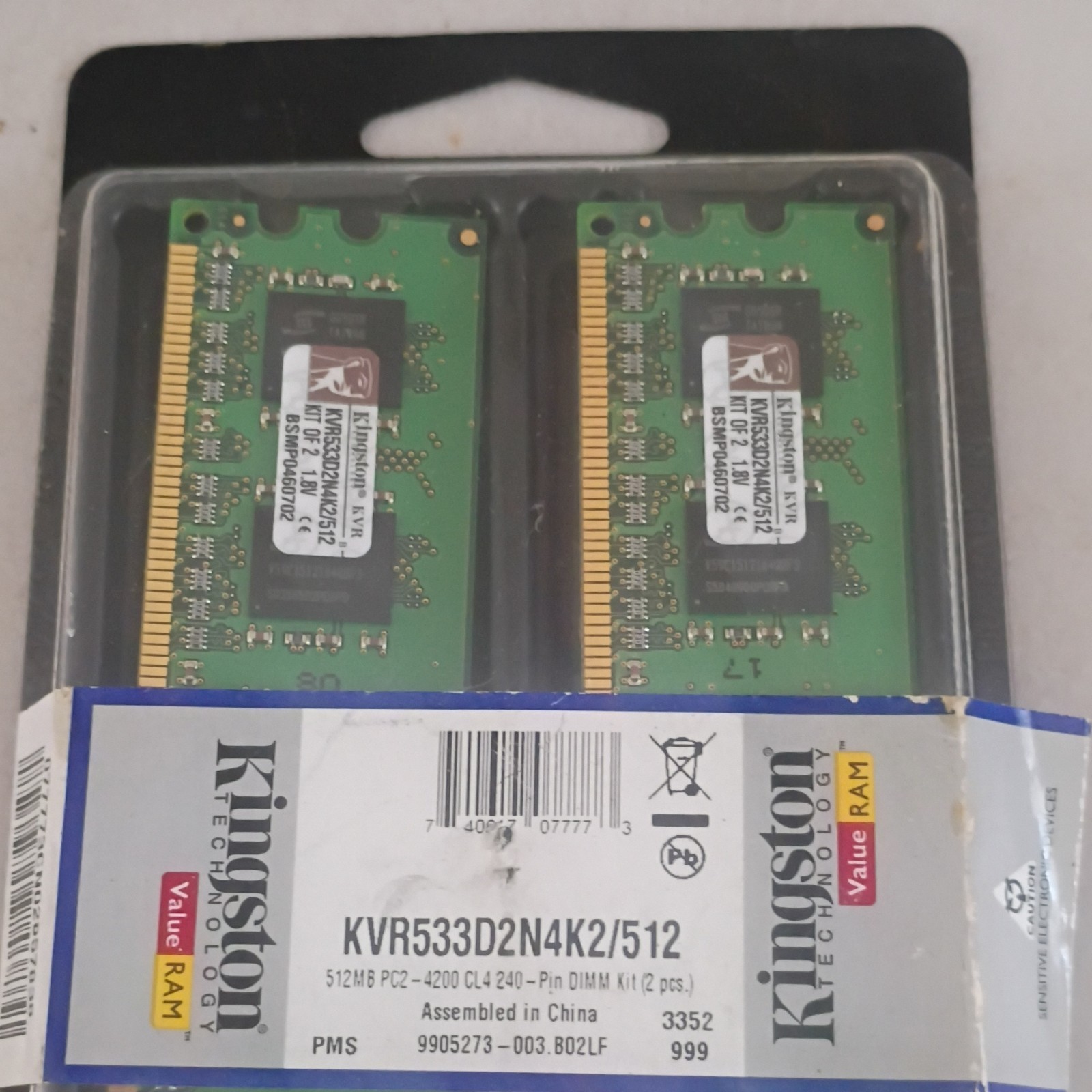Kingston KVR533D2N4K2/512 512MB PC2-4200 DDR2 DIMM Kit 2x256MB 240-Pin