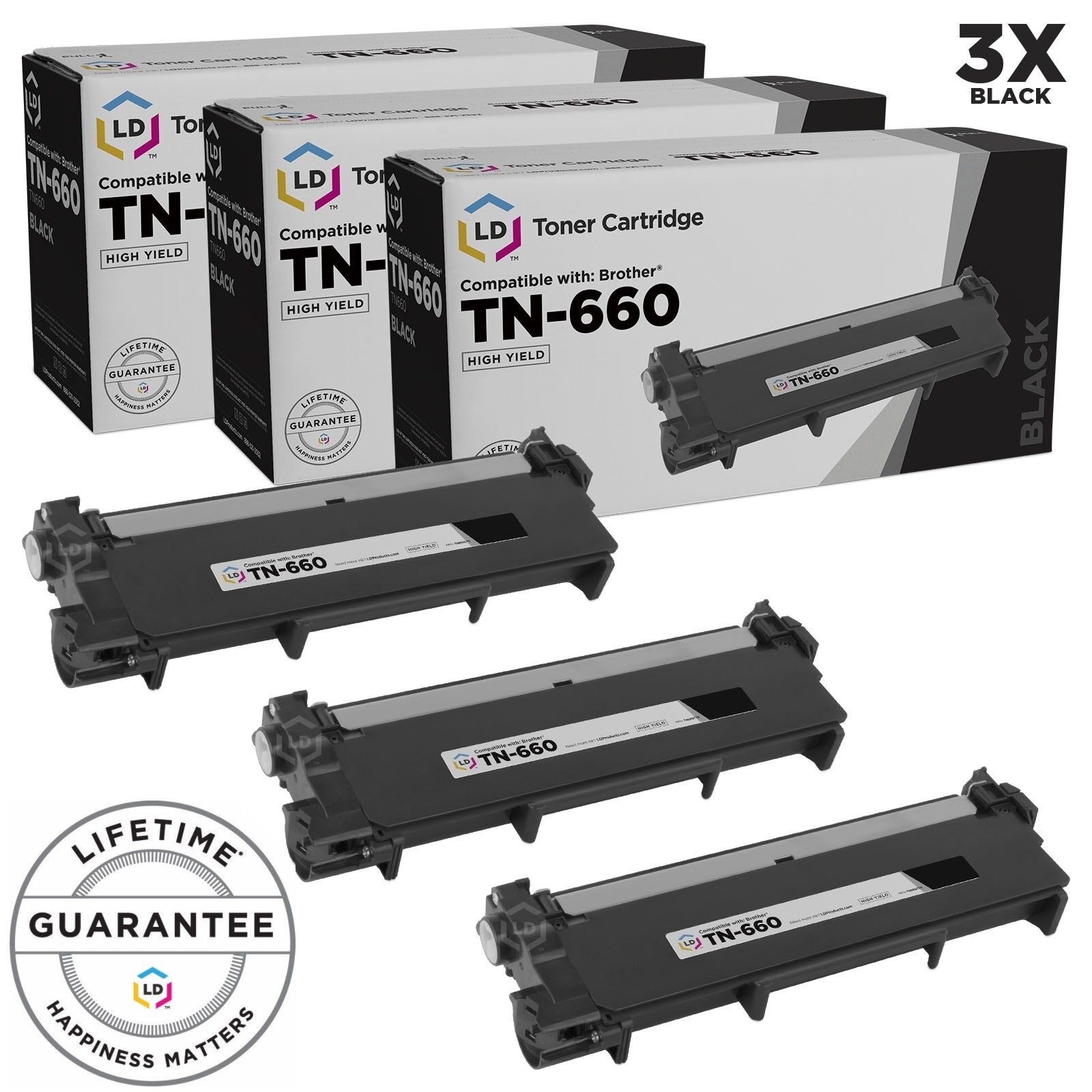LD 3pk Compatible HY Black Laser Cartridge Set for Brother Toner TN660 Printer