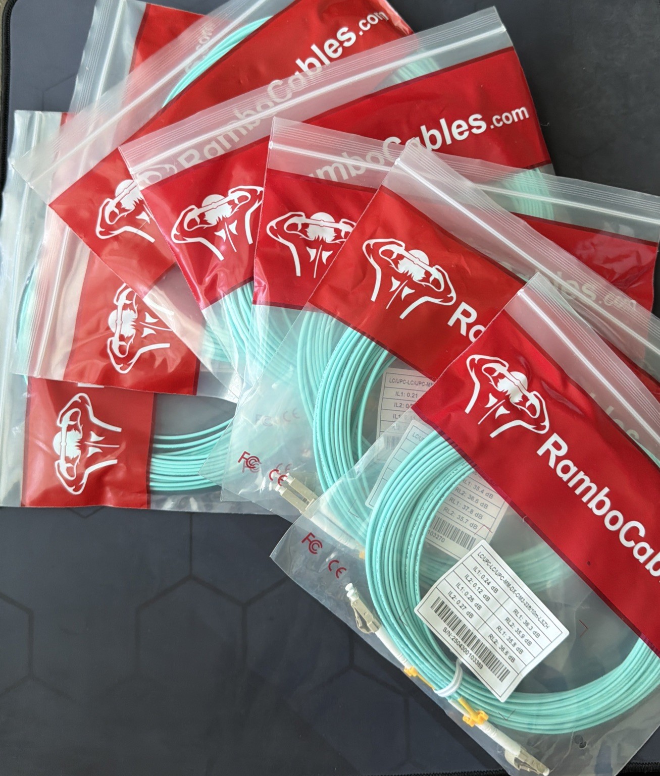 7x RamboCables OM3 LC-LC Fiber Optic Cable 10M 33FT Duplex 50/125 LSZH