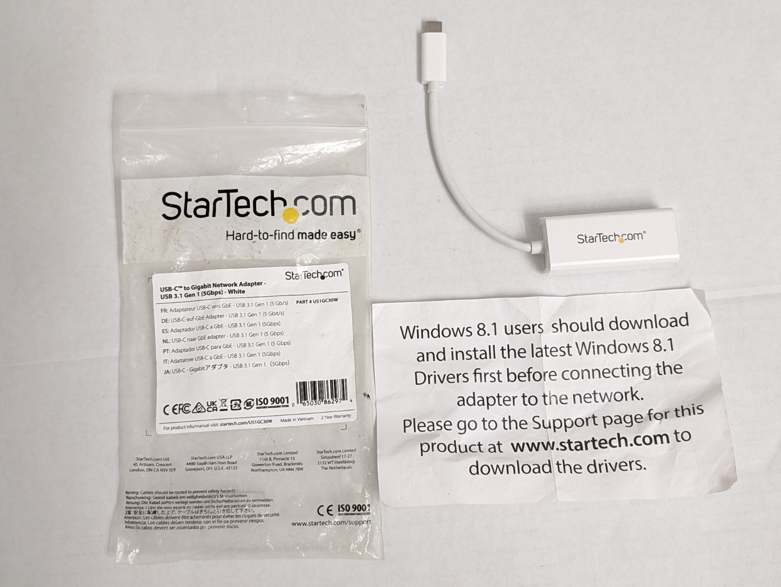 StarTech.com USB-C to Gigabit Ethernet Network Adapter US1GC30W USB 3.1 5Gbps