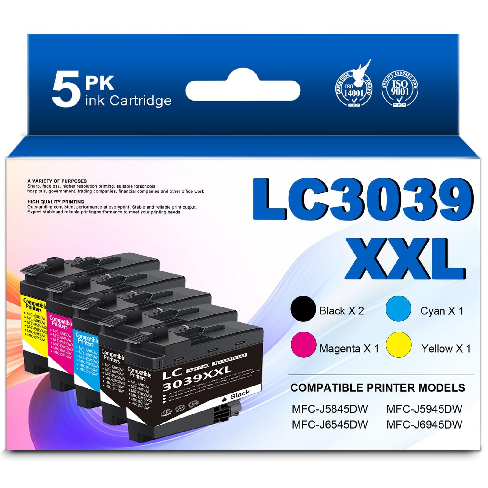 LC3039 LC3039XXL (5Pack, BK/C/M/Y) Ultra High Yield LC 3039 Ink Cartridges