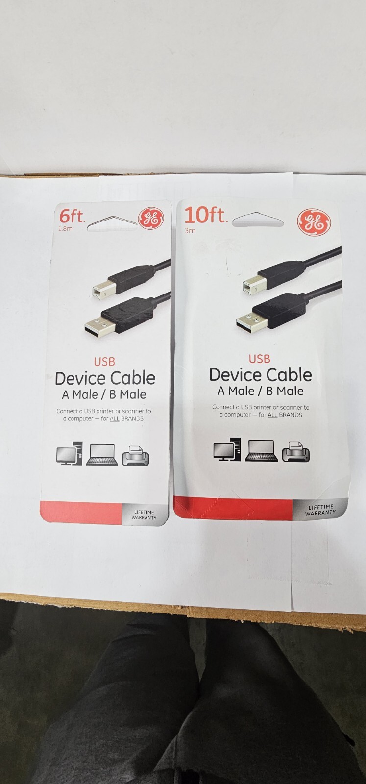 2 Pack USB Device Cable A Male/B Male 6Ft And 10Ft  by GE
