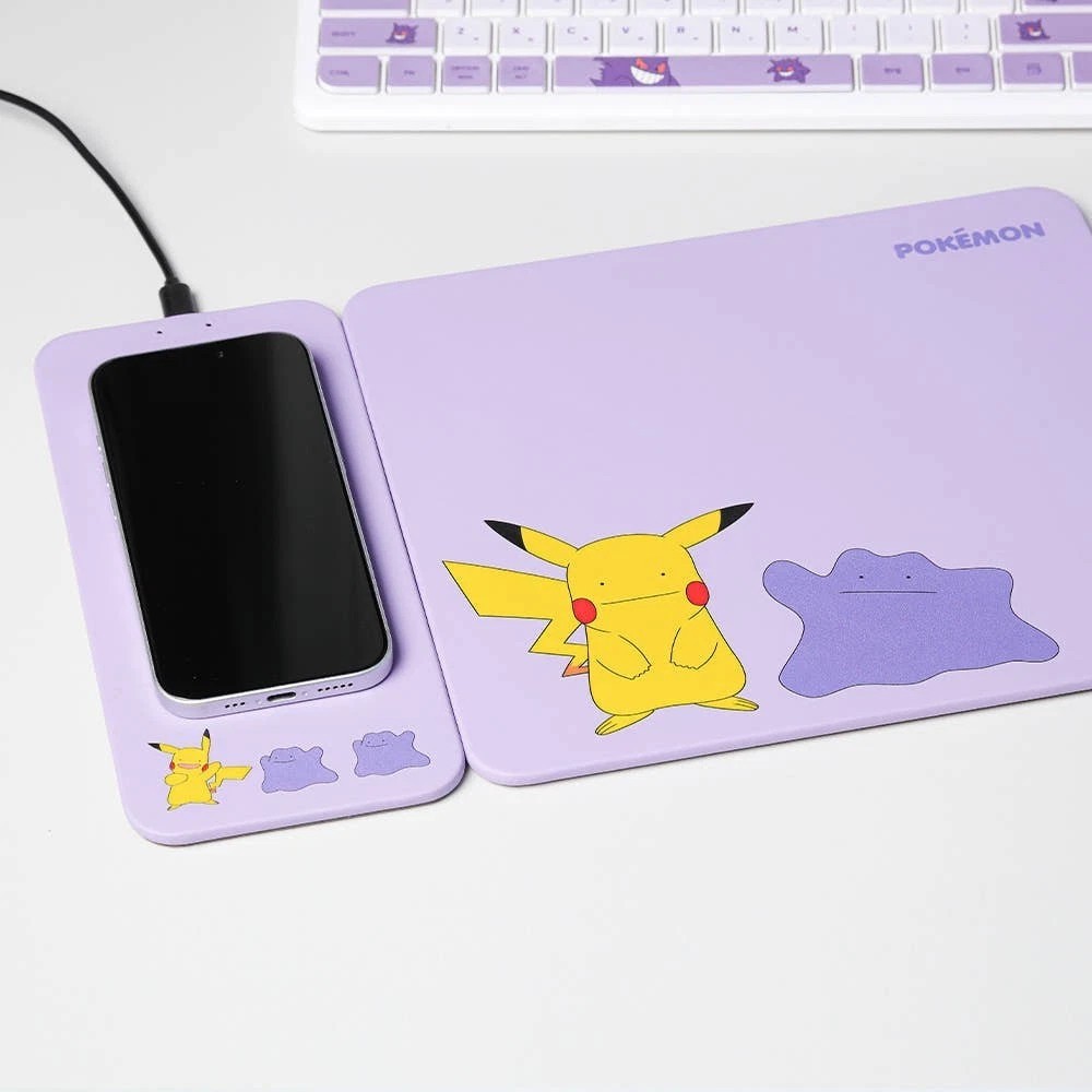 Pokemon Ditto Pikachu 15W Wireless Charger Mouse Pad Purple Authentic