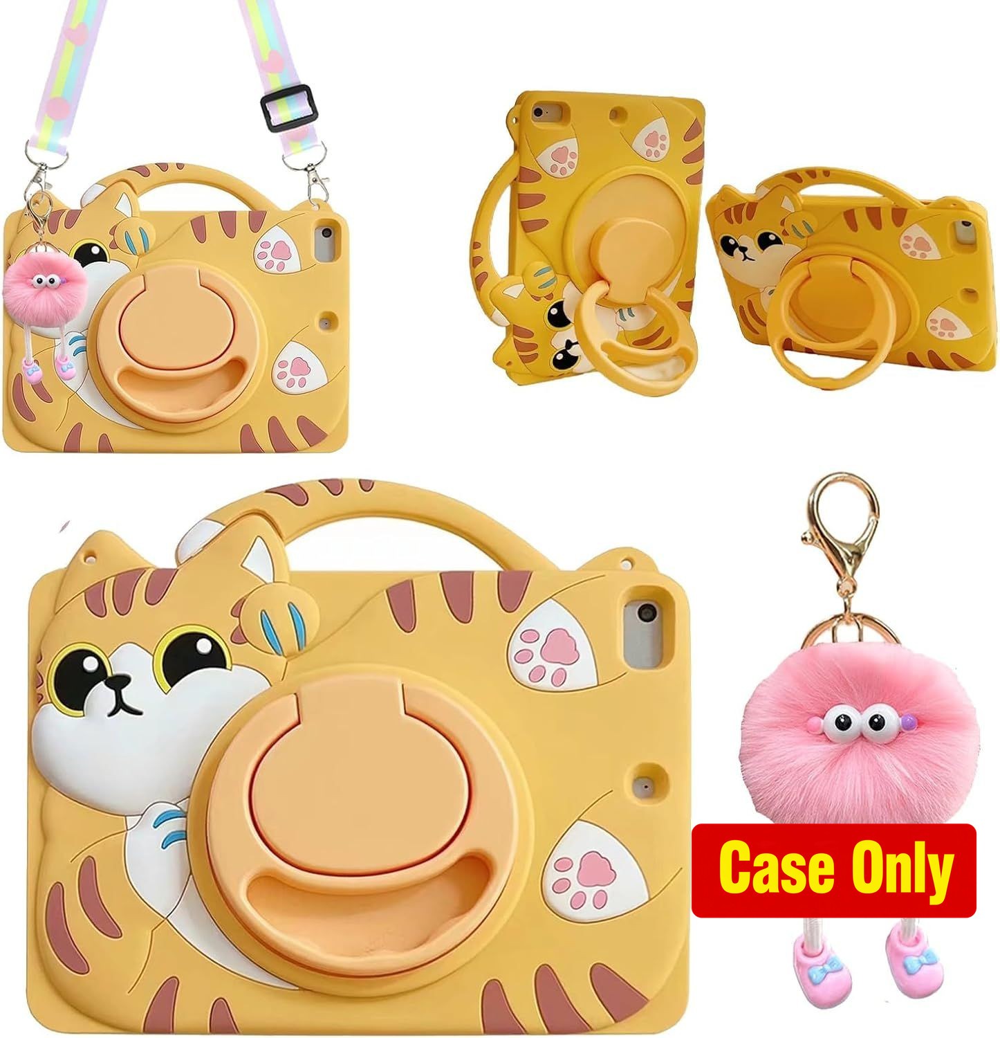 Tablet Case for Tab A9 8.7 2023, Cute Cat, Soft Silicone, Lanyard