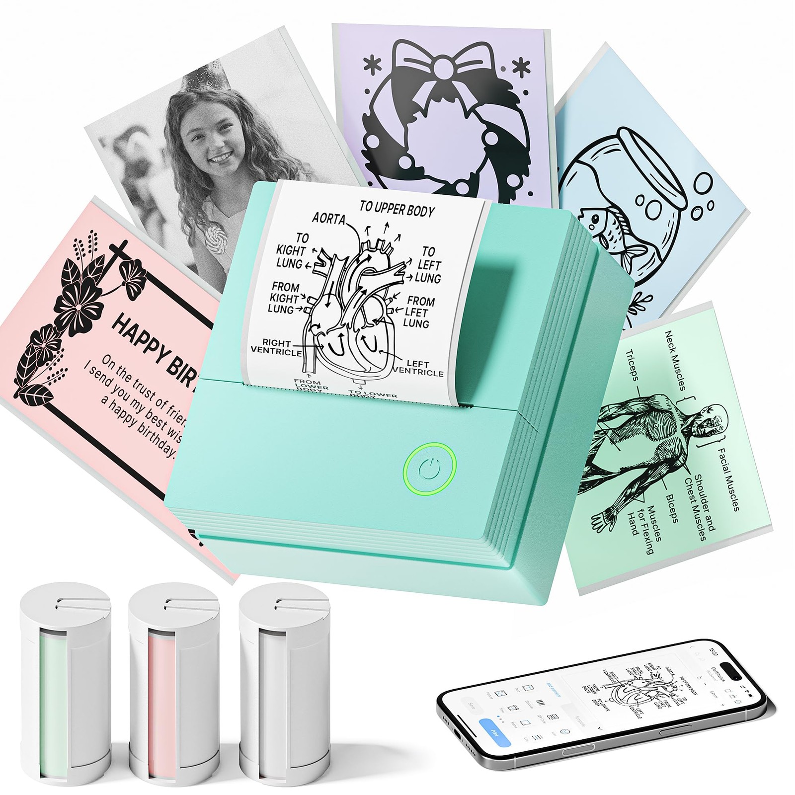 TYPONOS Mini Sticker Printer, PM290 Maker Machine with PM290, 1 Green
