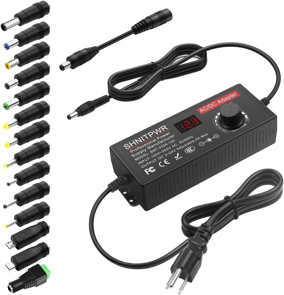 Versatile 120W AC/DC Adapter 4V to 24V with Polarity Converter & Multiple Tips