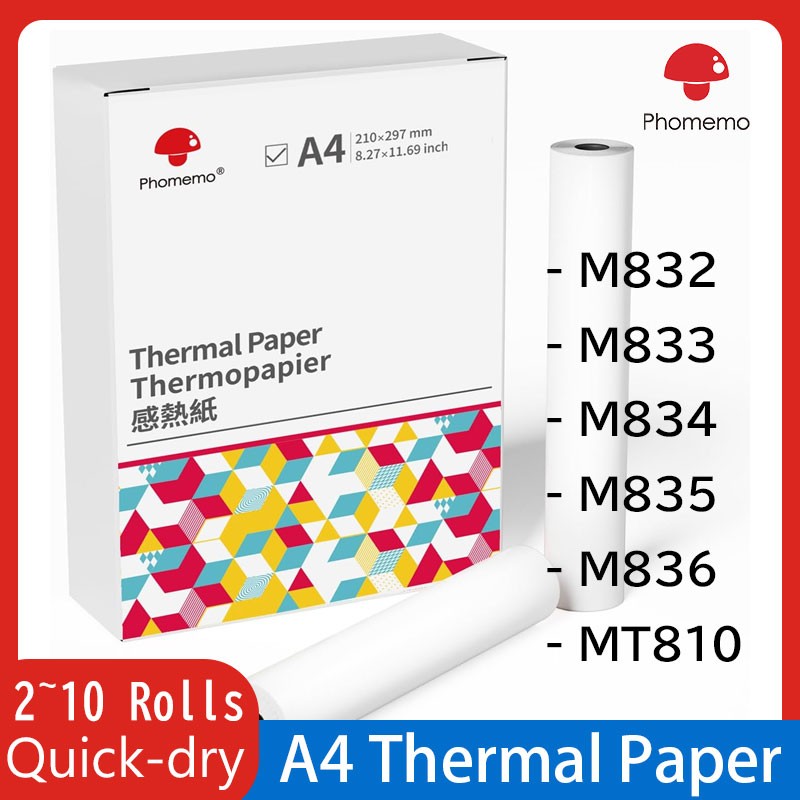 2-10 Rolls A4 Thermal Printer Paper 8.5x11" for M08F M832 M834 Portable Printer