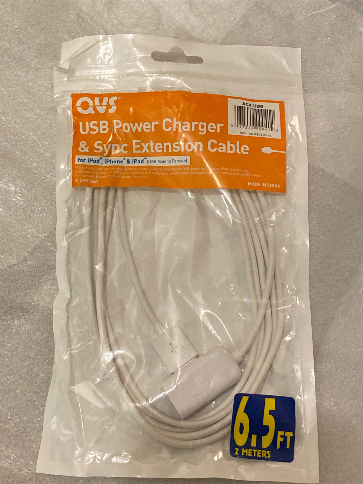 QVS USB Power Charger & Sync Extension Cable 6.5ft.  (Type A Male to Female)