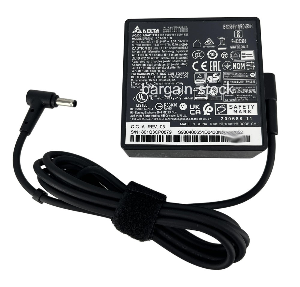 19V 4.74A 90W AC Adapter Charger For MSI Venture 16 AI A2HMTG Laptop ADP-90LE D