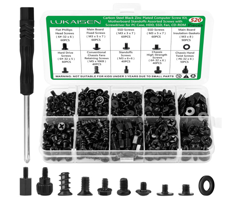 Kit surtido de 520 tornillos computadora 6 32 macho a M3 hembra acero al carbono