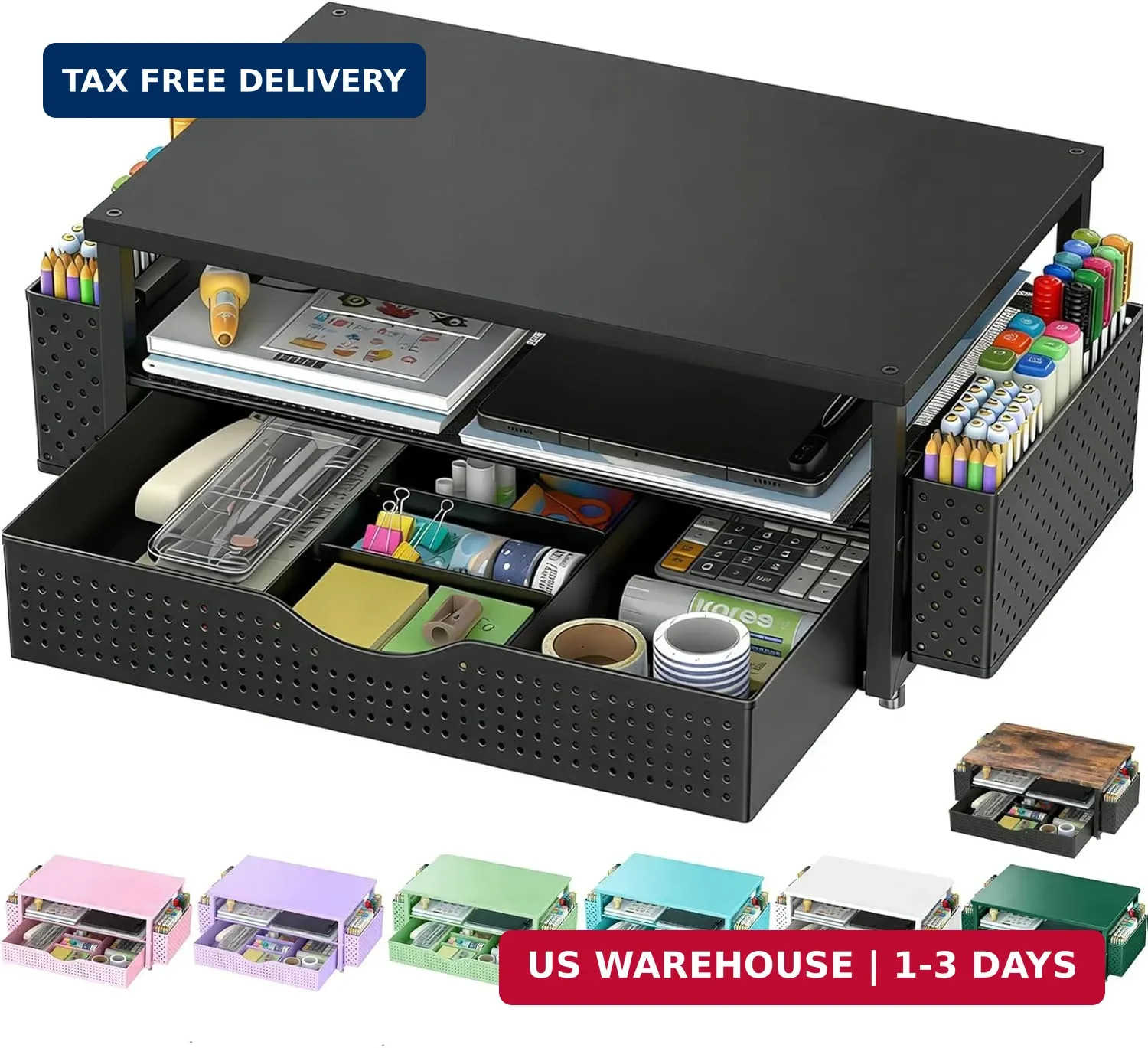 Spacrea Desk Organizer and Accessories, Computer Monitor Stand Riser with Drawer