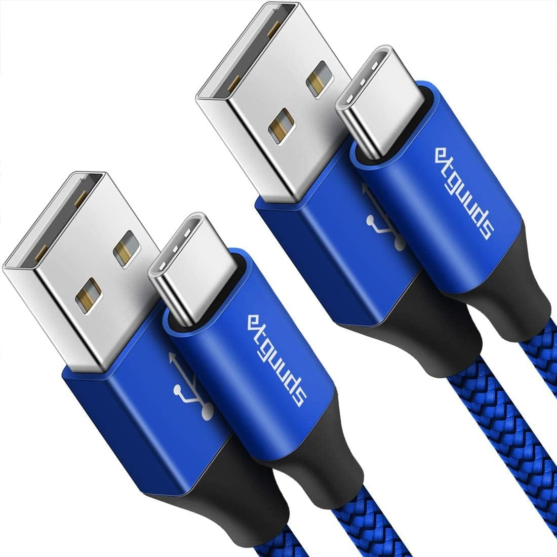 Long USB C Cable [12ft, 2-Pack], etguuds Fast Charging A to 12ft, Blue 