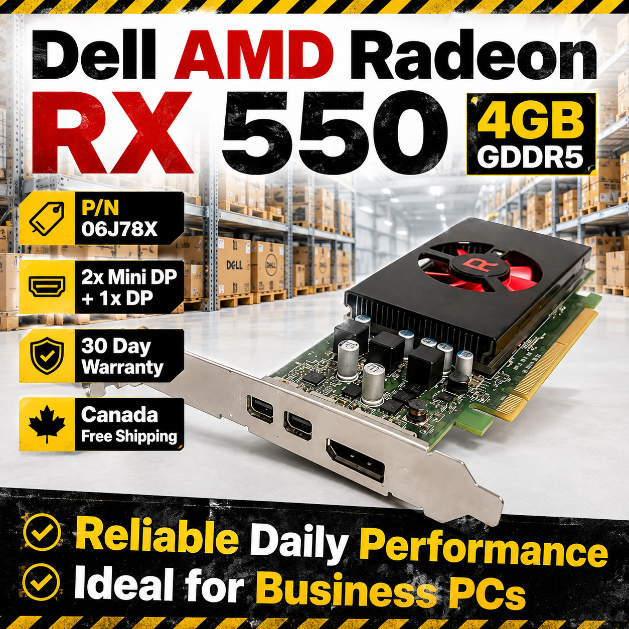 Dell AMD Radeon RX 550 4GB GDDR5 Graphics Card  2x Mini DP 1x DP  DP/N 06J78X