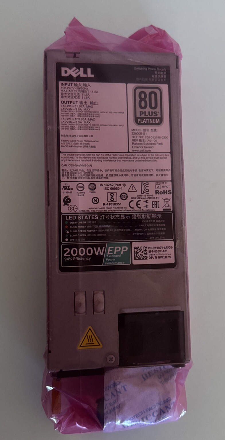 Dell 2000W 0W1R7V Z2000E-S1 EPP Server Power Supply PSU Platinum 80 Plus