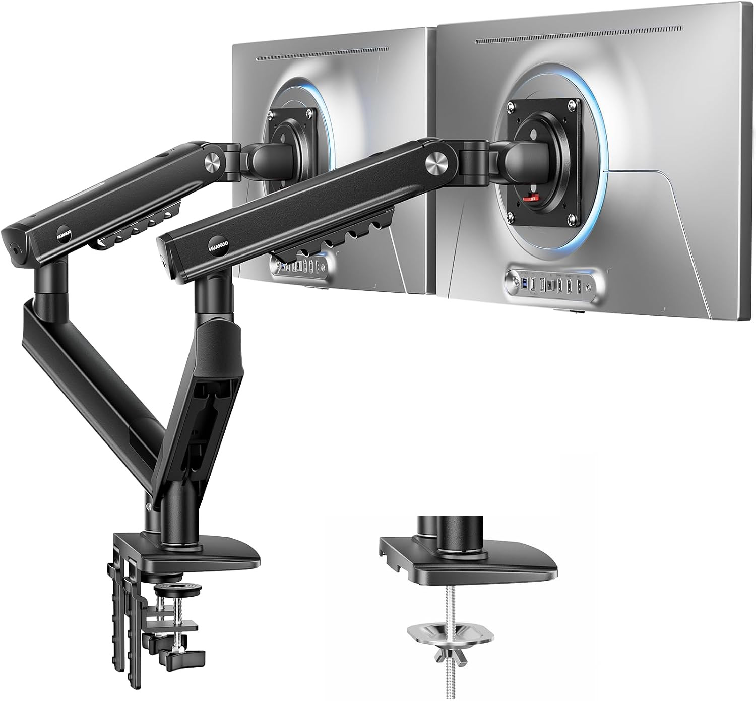 HUANUO Flowlift Pro Dual Monitor Mount for 13–27" Screens, Mechaspring Monitor S