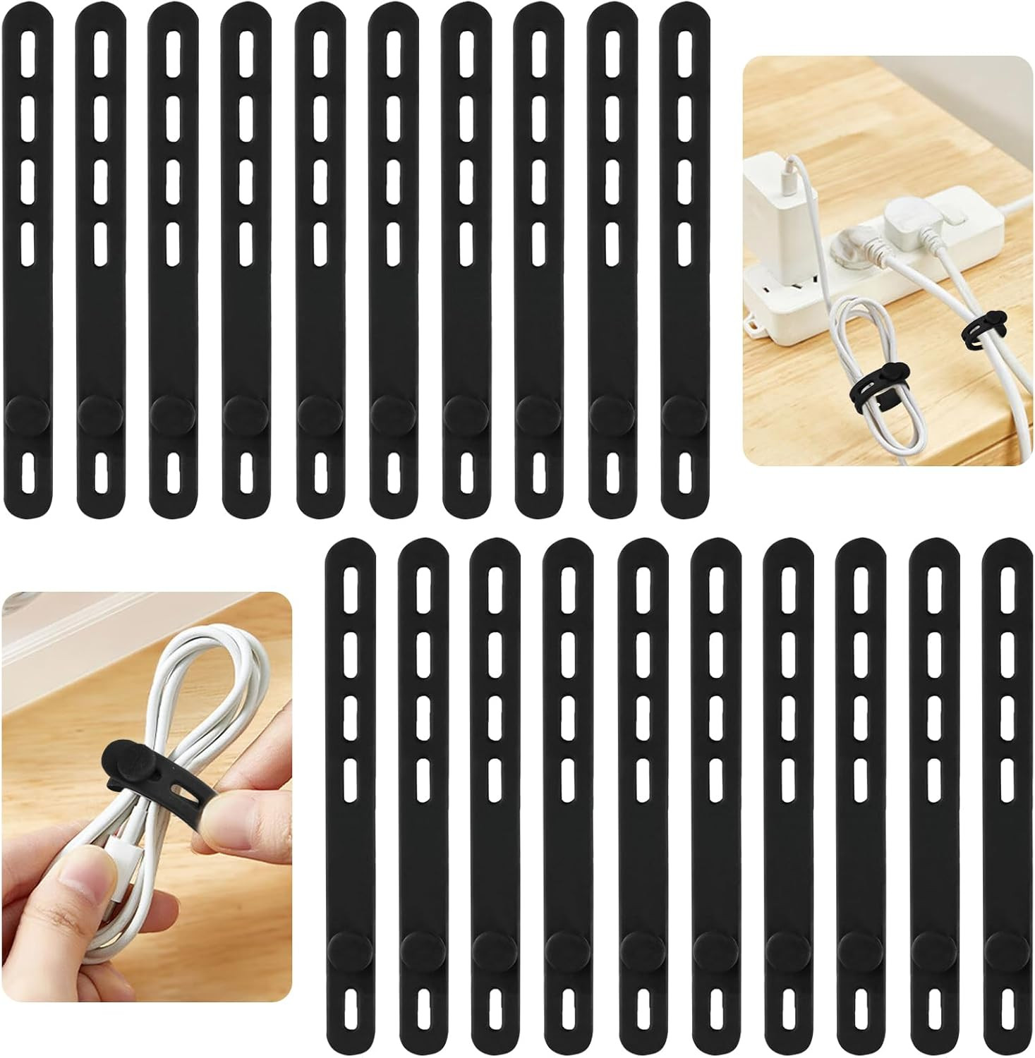 20 Bridas Silicona Negras Reutilizables Organizador Cables Telefonos Oficina