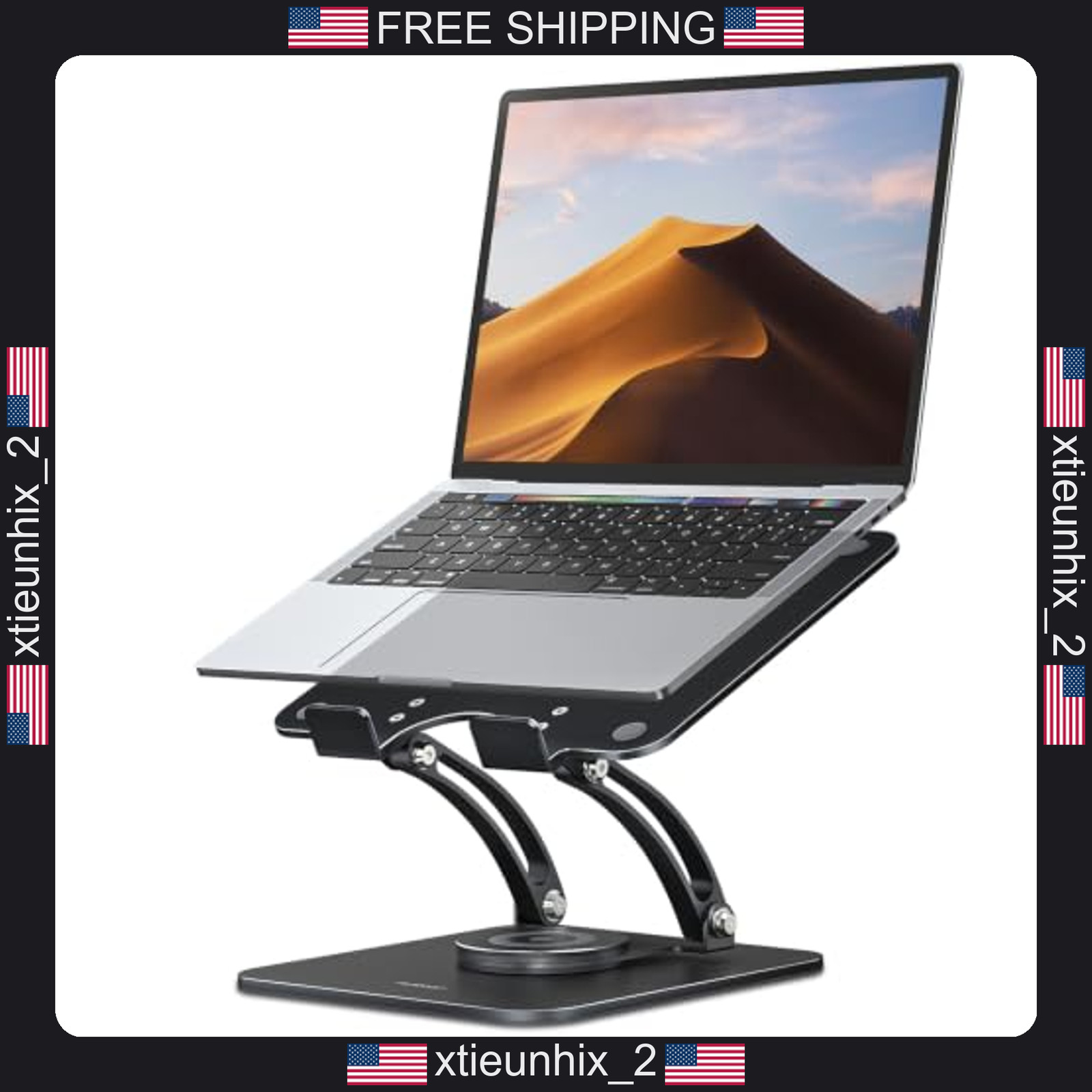 Laptop Stand with 360° Rotatable Base, Adjustable Height & Foldable Design