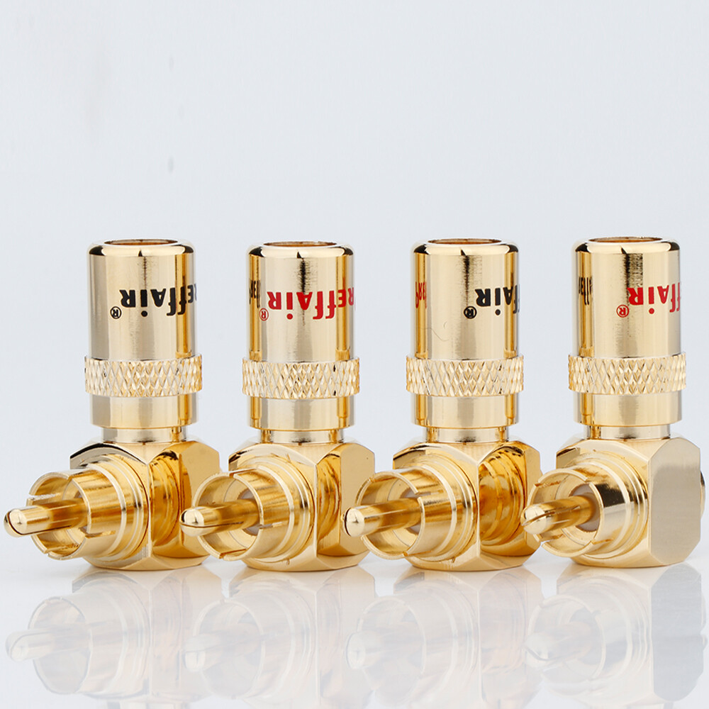 4PCS HiFi Brass RCA Plug Audio Gold Plated Right Angle Connector for Cable Wires