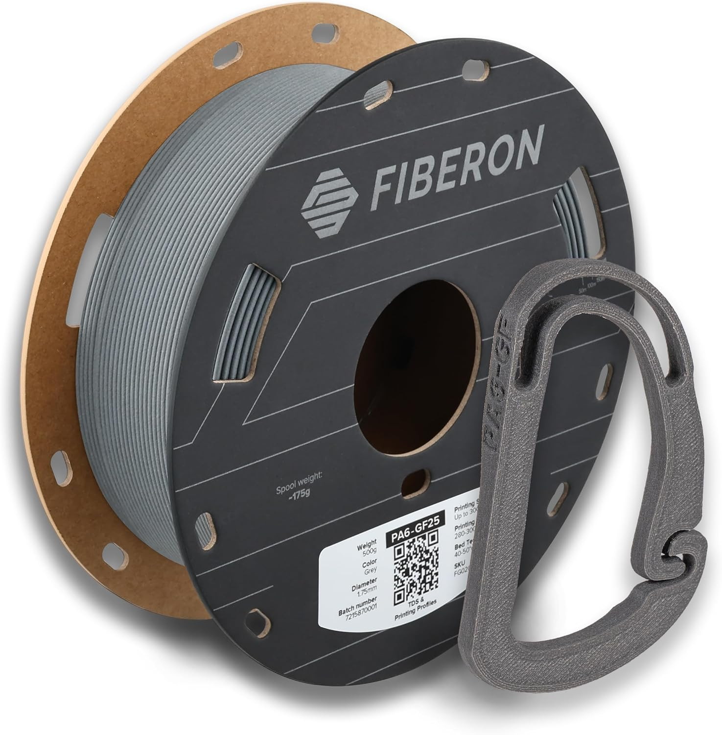 Fiberon PA6-GF Glass Fiber Nylon 3D Filament, 1.75mm Grey, 0.5kg – Warp-Free