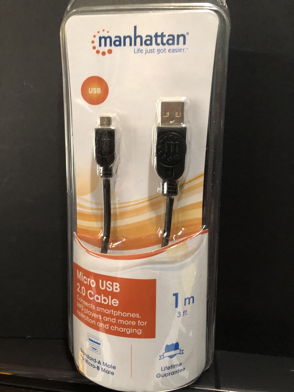 Manhattan Micro USB 2.0 Cable 1 m 3 ft. black Lifetime Guarantee