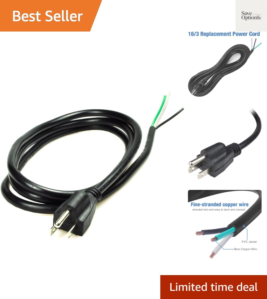 6ft 16 Gauge 3 Prong Heavy Duty Replacement Power Supply Cord Cable 110V 115V...