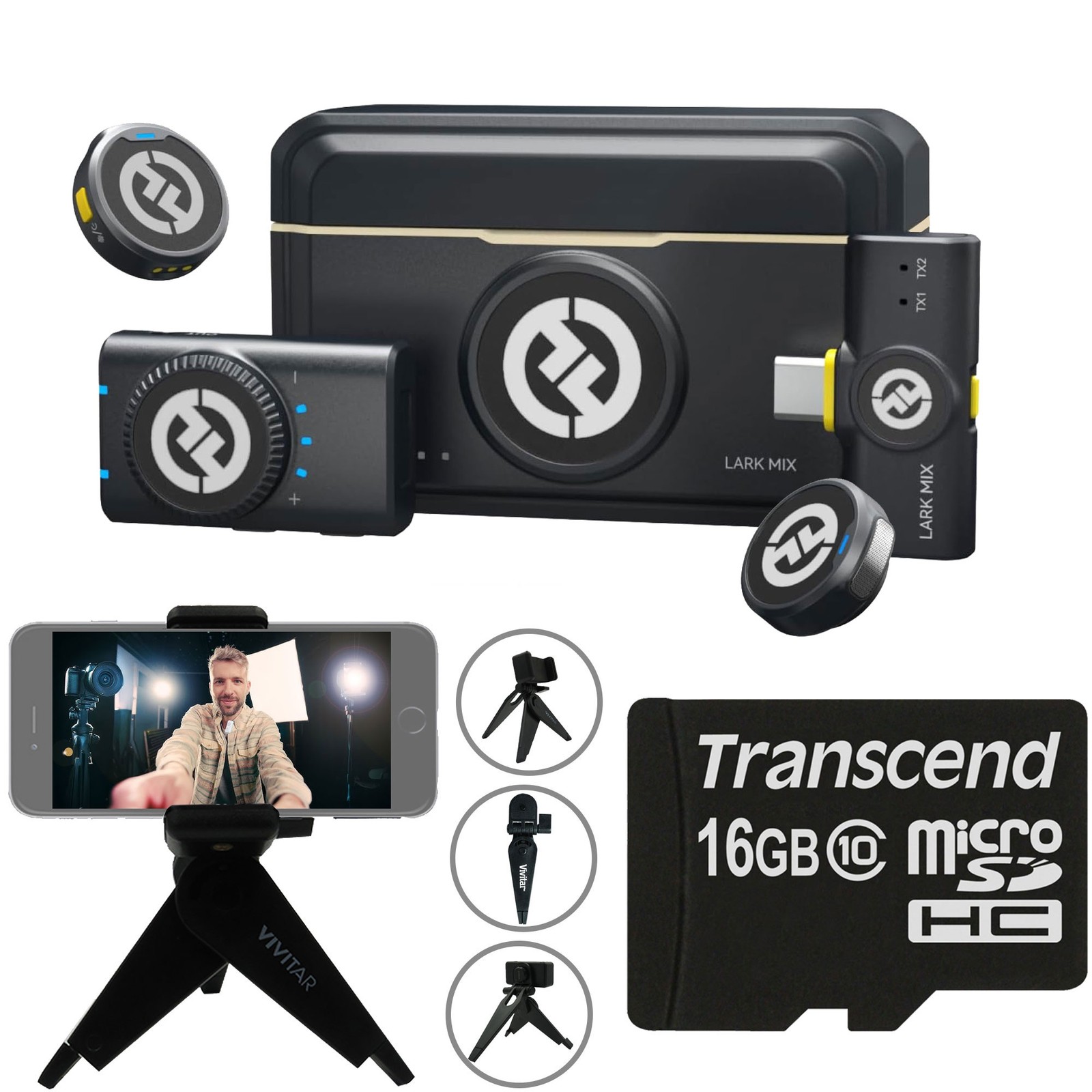Hollyland LARK M2 Wireless Mini Combo Mic System with Selfie Tripod + 16GB Card