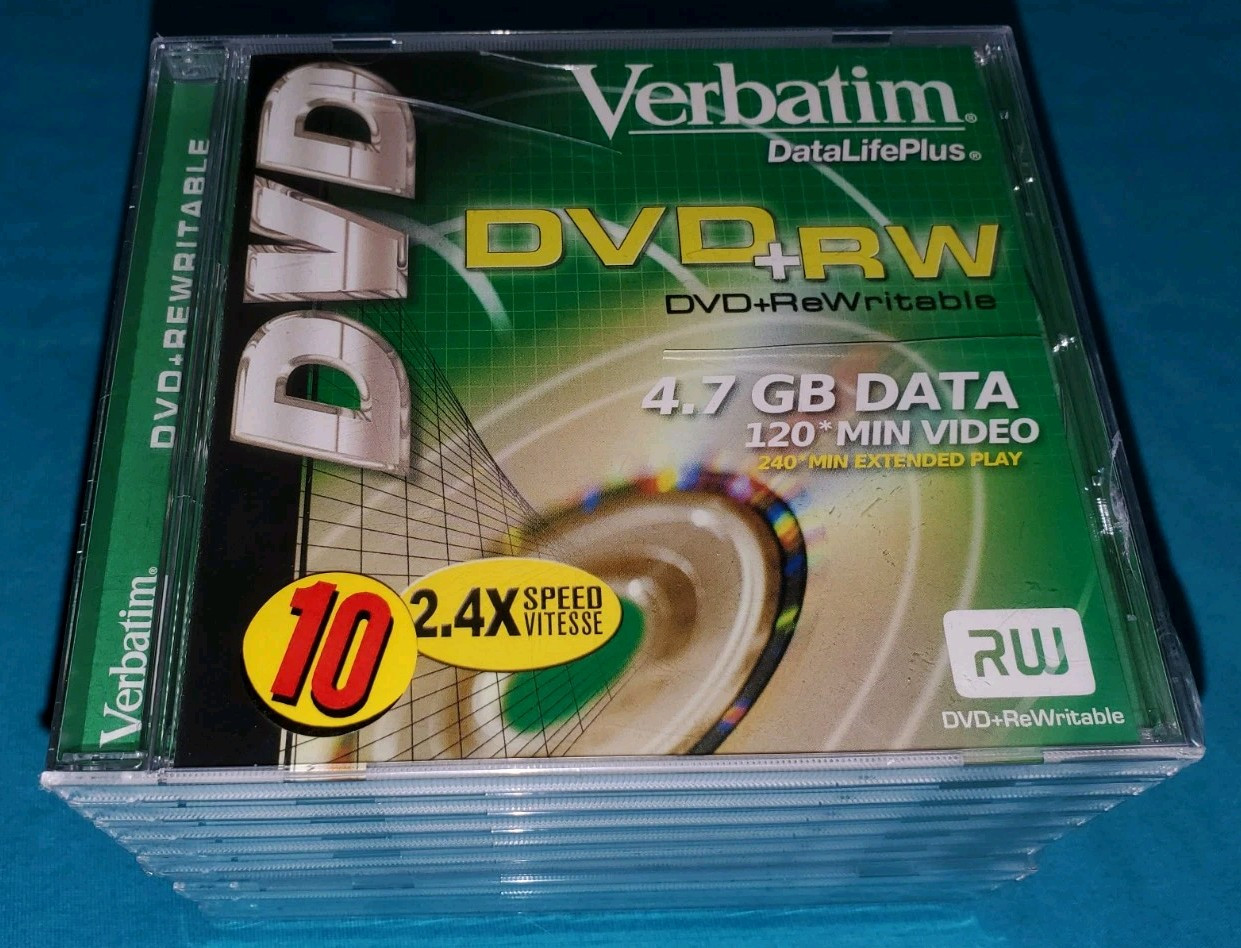10 Pack Verbatim DVD+RW  DVD+Rewriteable 1x-2.4x 4.7GB  Data 120 Minutes Video
