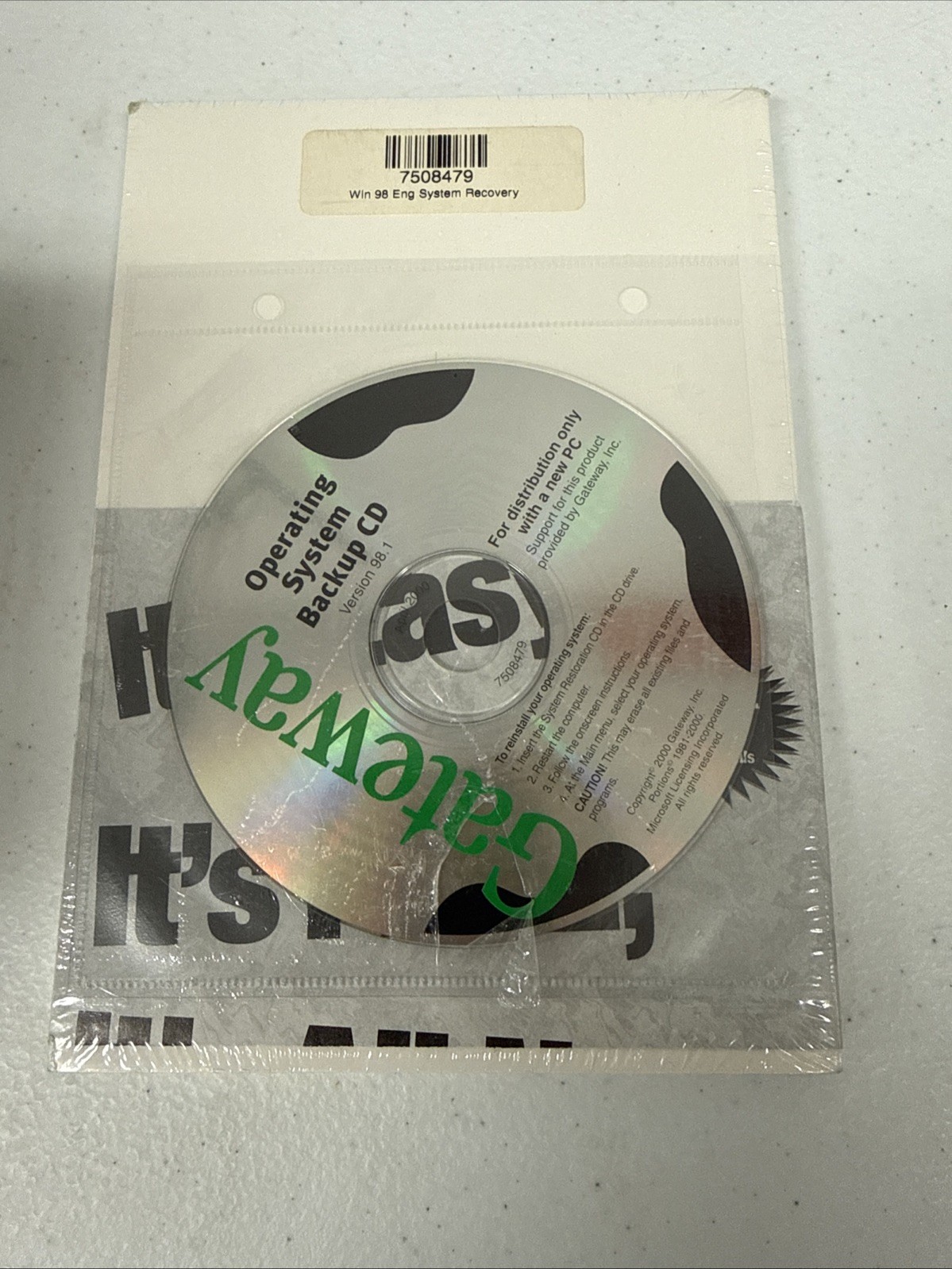 Gateway Operating System Backup CD Ver 98.1 Sealed With Booklet Brand New