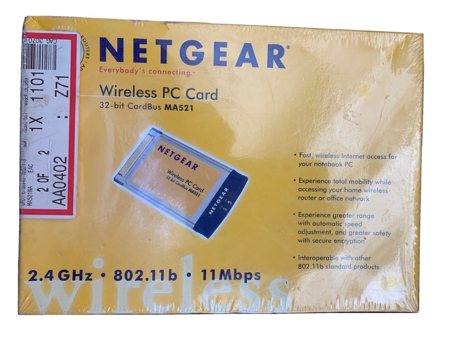 Netgear MA521 802.11b 11Mbps 2.4GHz Wireless PC Card NEW
