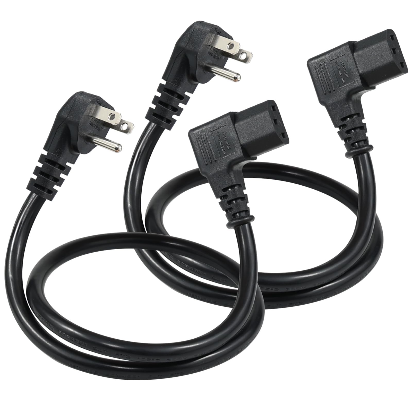 KUNCAN 90-Degree Flat Plug Computer Power Cord - 2FT Right-Angle C13 2Pack | ...