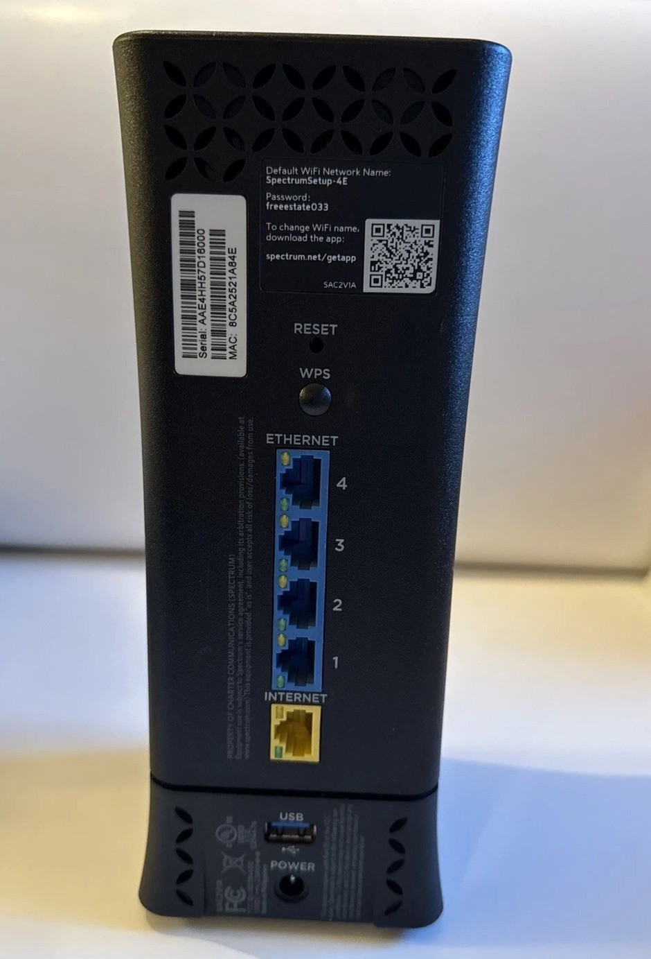 Spectrum SAC2V1A Wireless Router Black 4-Port Gigabit Ethernet WPS