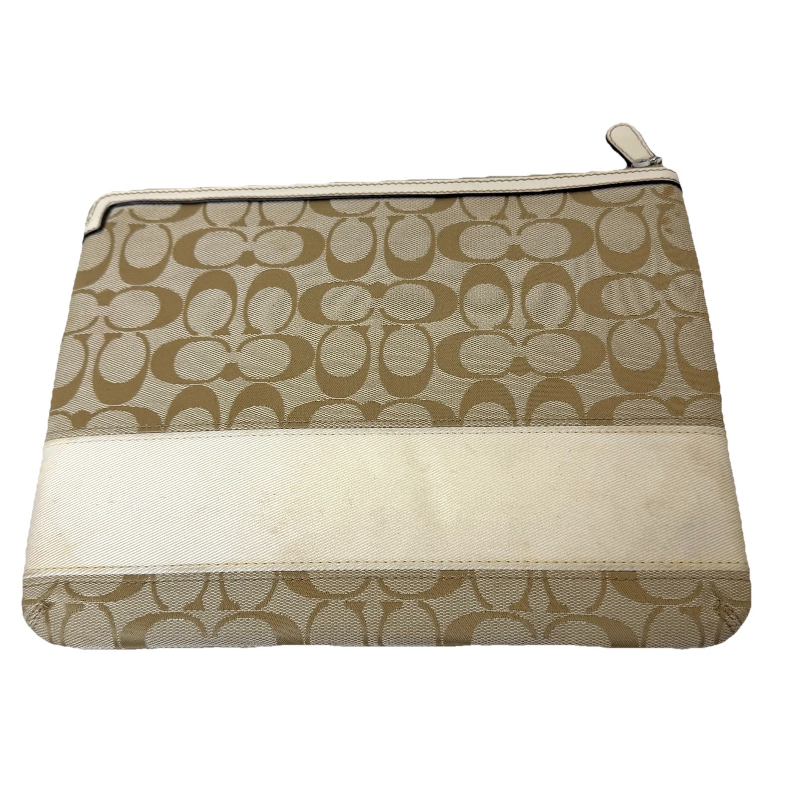 Coach Signature Stripe Tablet Sleeve Ipad Case Cover Khaki White Canvas