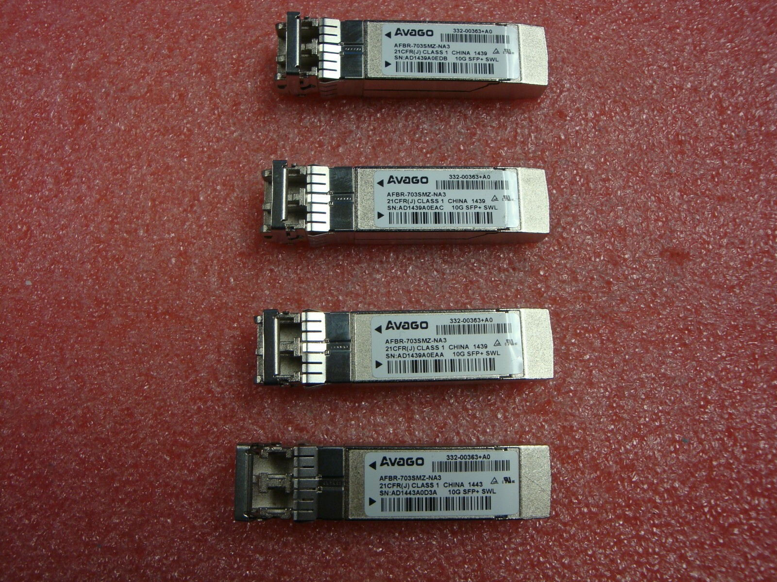 Lot of 4 NetApp 332-00363+A0 10GB SFP+ SW Fiber Transceiver AFBR-703SMZ-NA3
