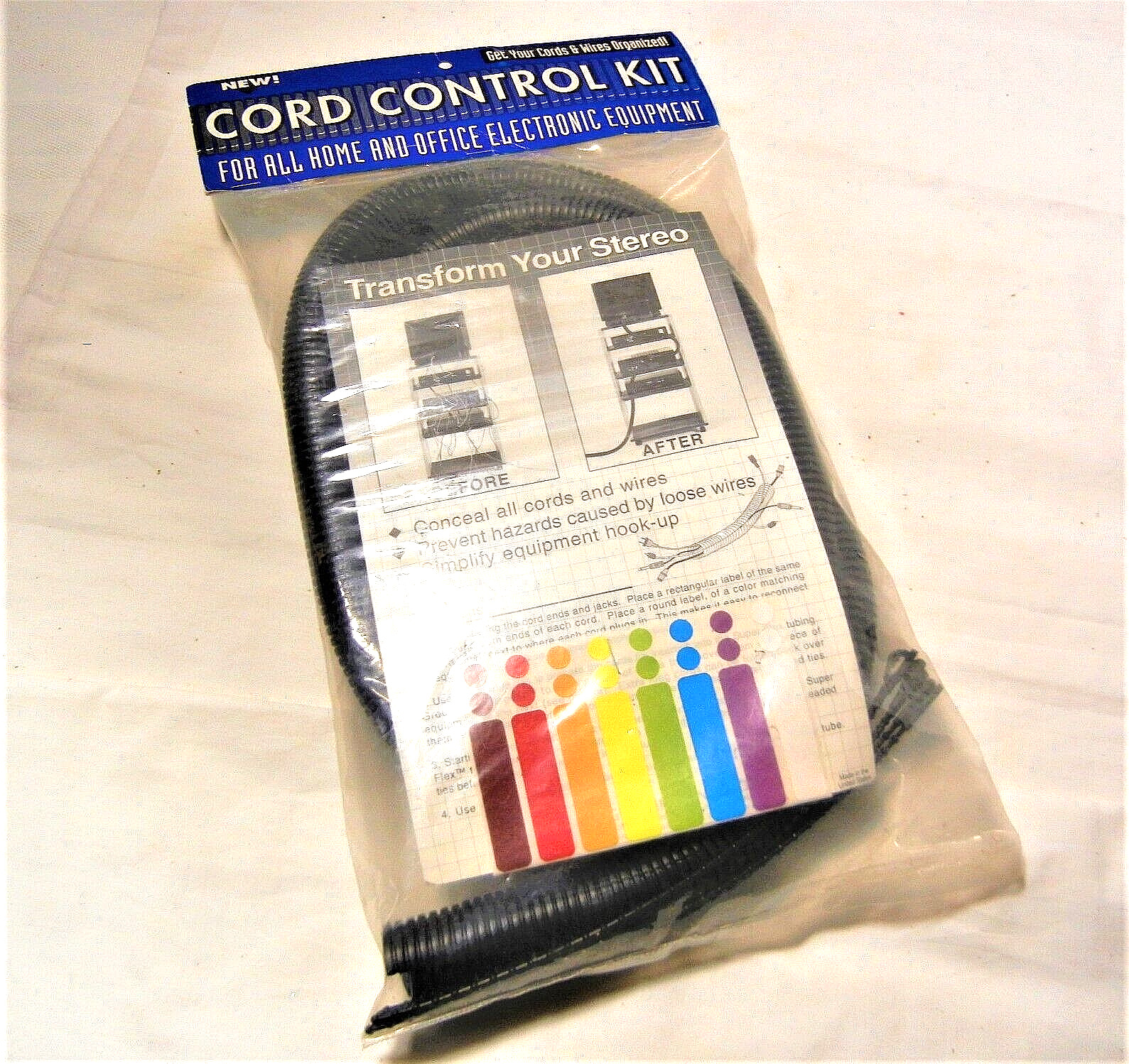 Cord Control Kit Cable or Wire Concealer and Organizer 6ft Black