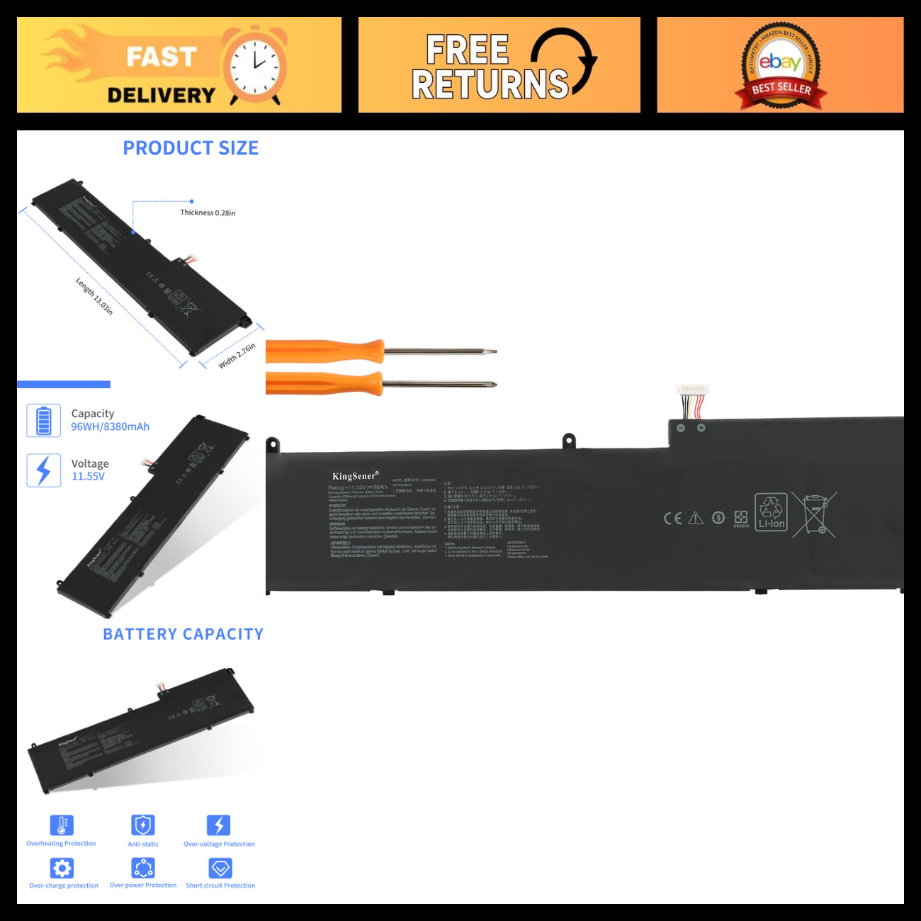 High-Capacity 96Wh Laptop Battery for ASUS ZenBook Pro 15 OLED UM535 11.55V