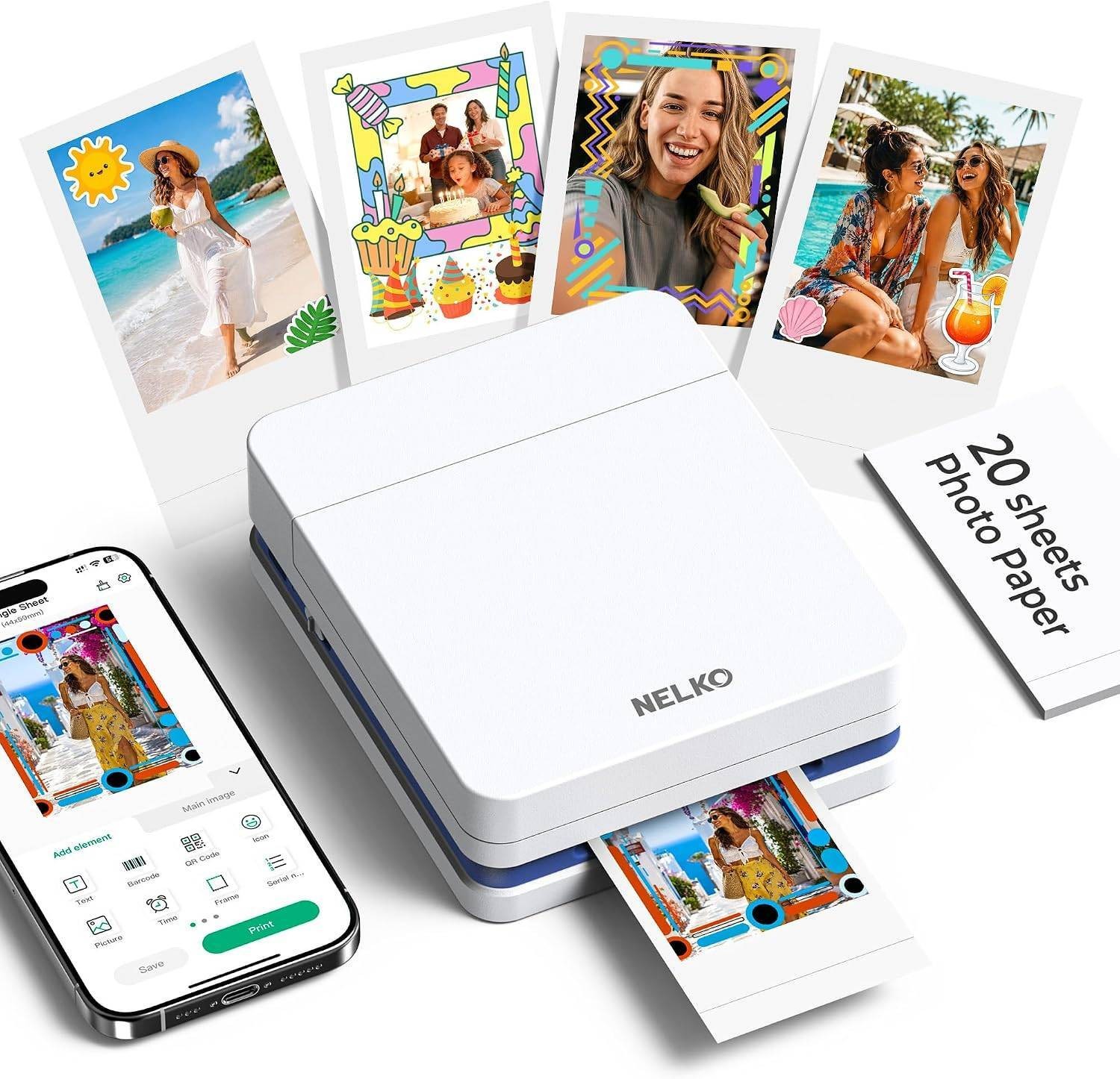 NELKO Pocket Inkjet Photo Printer Compact Portable Wireless Printer